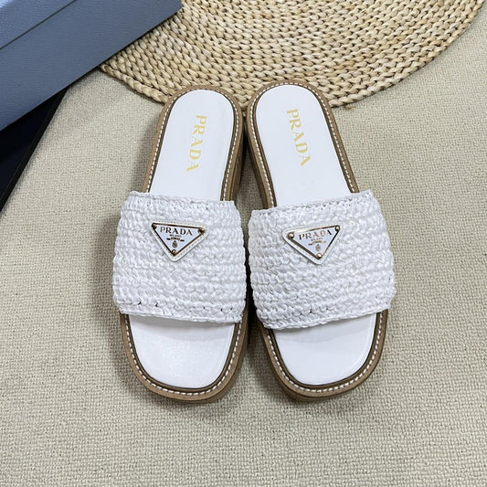PRADA Crochet Flatform Slides 40 Lightweight Cork Sole White