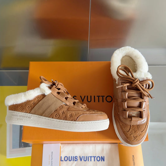 Louis Vuitton Lous Open Back Sneaker 30mm Brown Monogram Suede