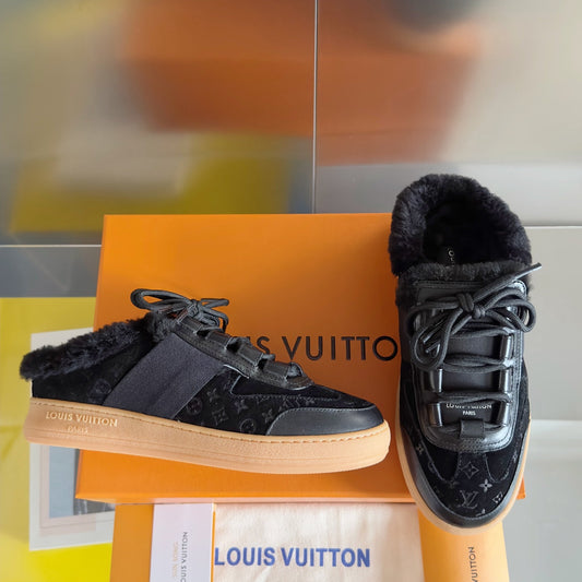 Louis Vuitton Lous Open Back Sneaker 30mm Black Monogram Suede