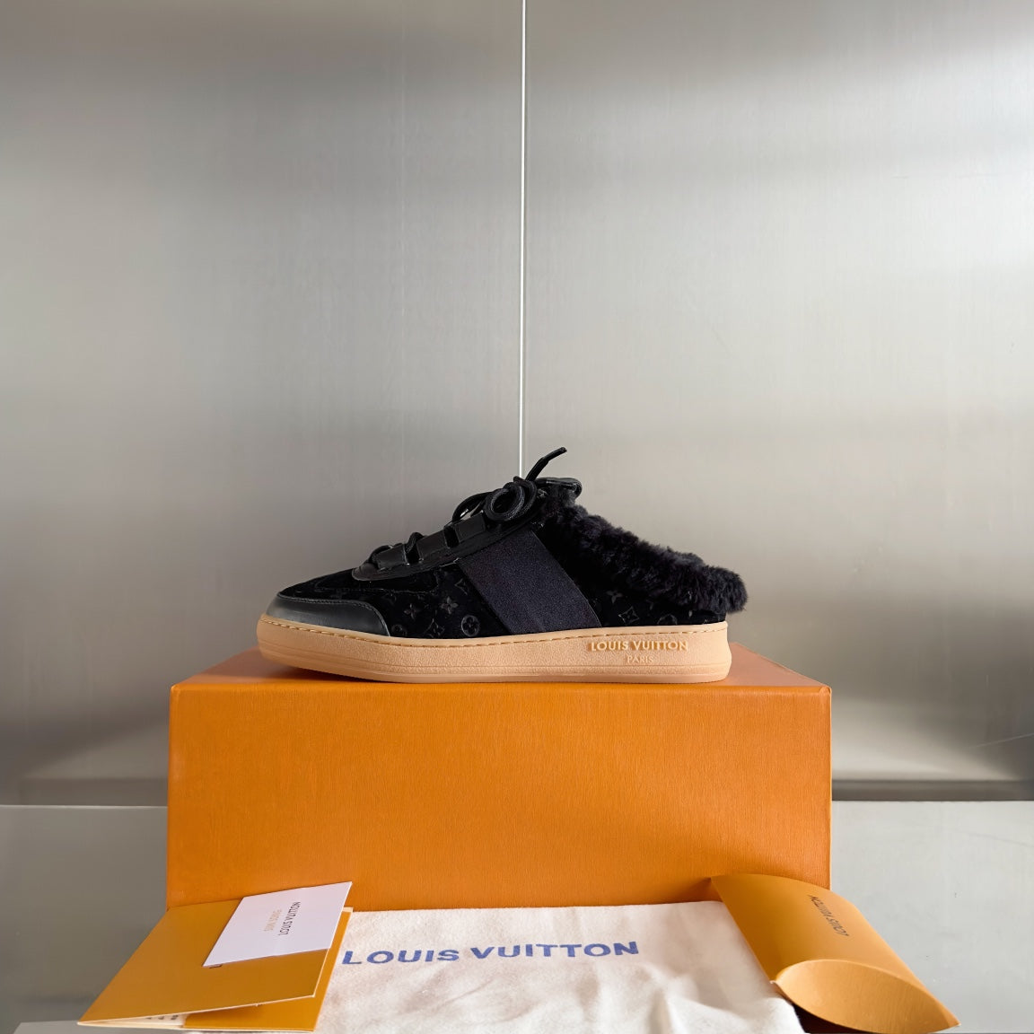 Louis Vuitton Lous Open Back Sneaker 30mm Black Monogram Suede