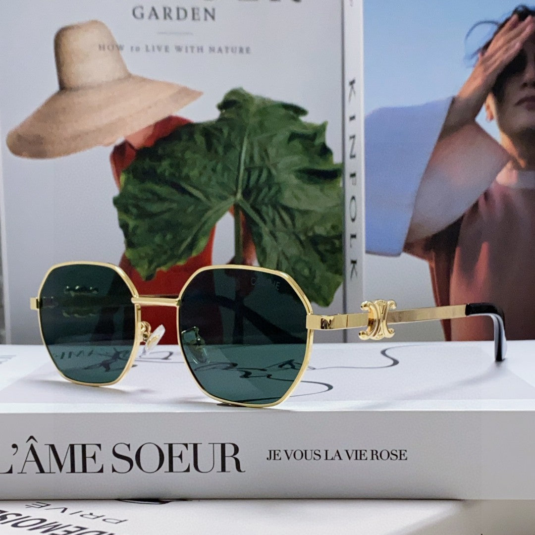 Celine TRIOMPHE SUNGLASS 497821 IN GOLD METAL DARK TEAL LENSES