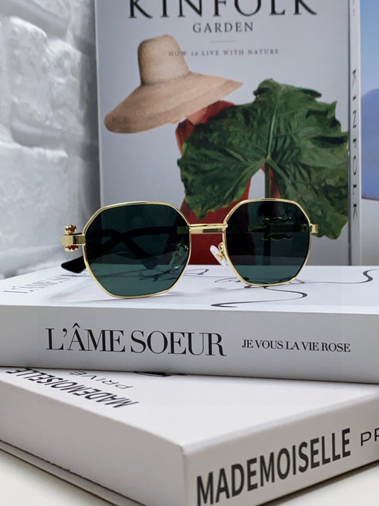 Celine TRIOMPHE SUNGLASS 497821 IN GOLD METAL DARK TEAL LENSES