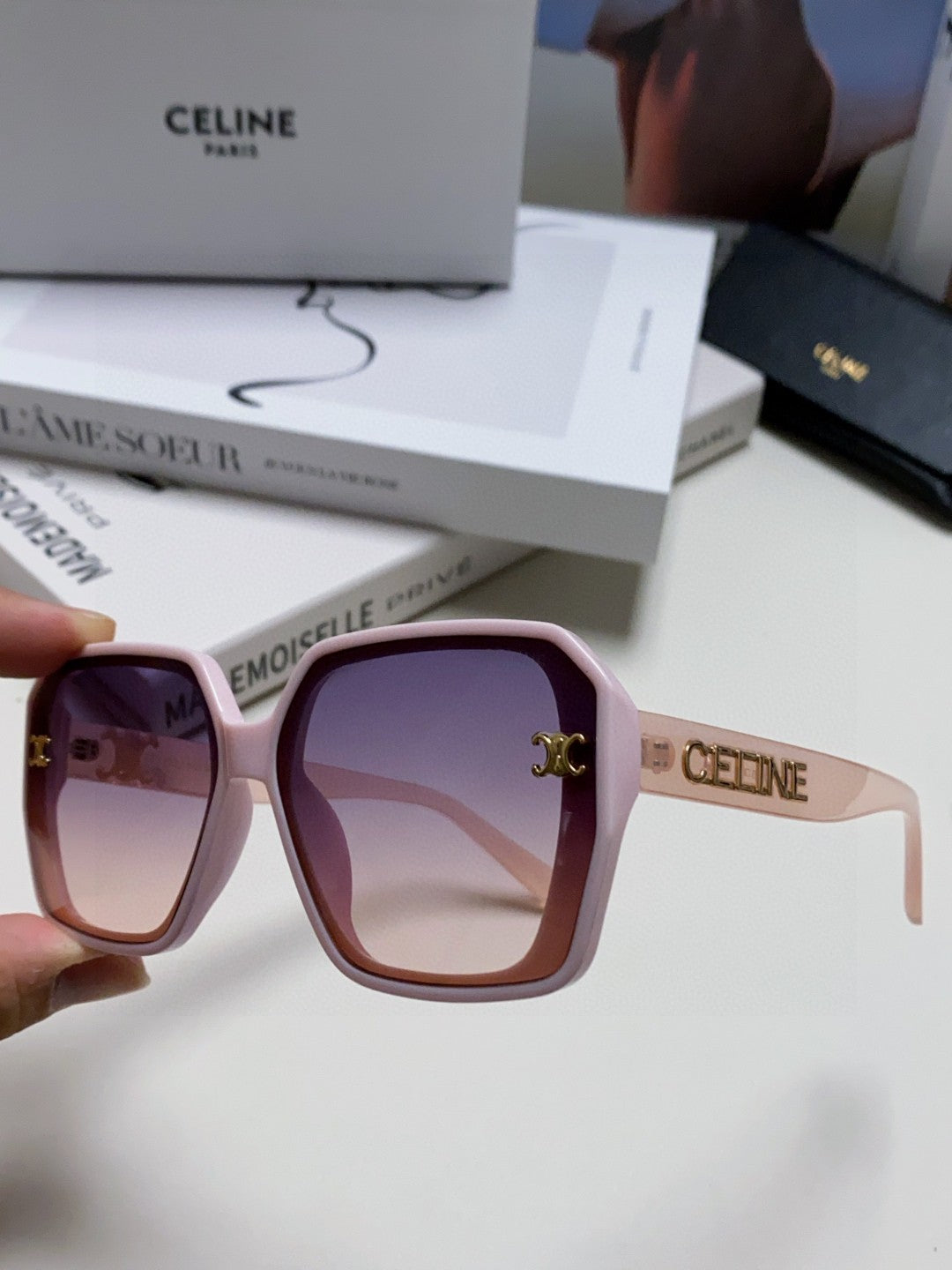 Celine TRIOMPHE SUNGLASSES 548592 IN PINK ACETATE