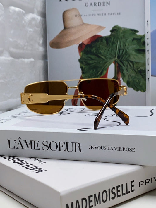 Celine TRIOMPHE SUNGLASS 512998 IN GOLD METAL BROWN LENSES