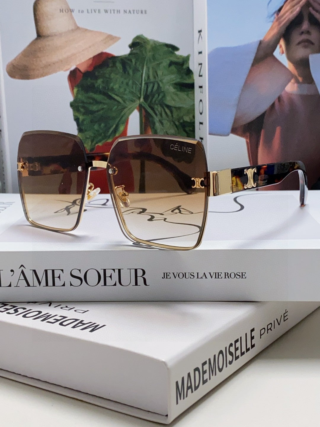 Celine TRIOMPHE SQUARE SUNGLASSES 552781 IN HAVANA ACETATE