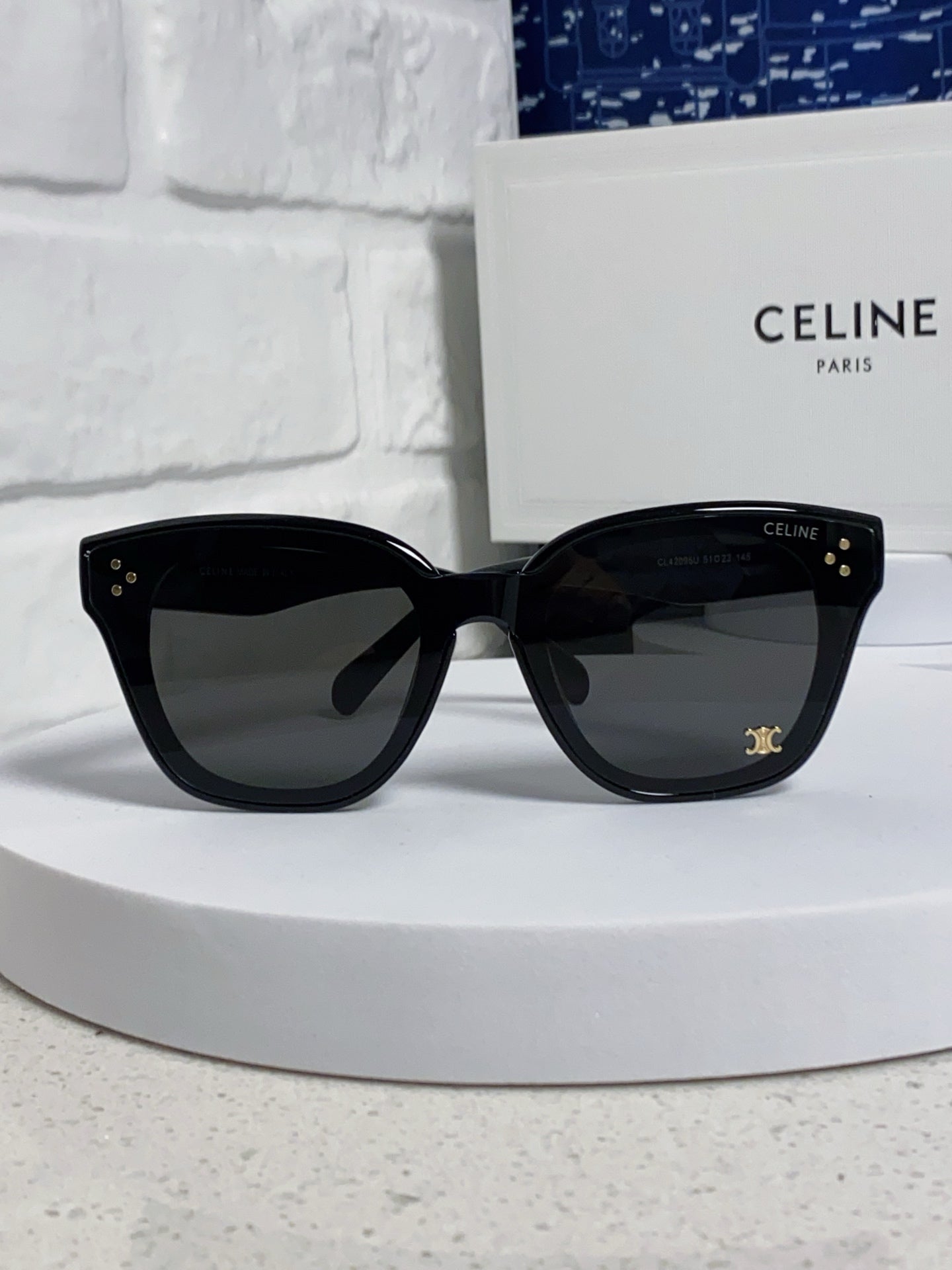 Celine SQUARE SUNGLASS 575845 IN BLACK ACETATE BLACK LENSES
