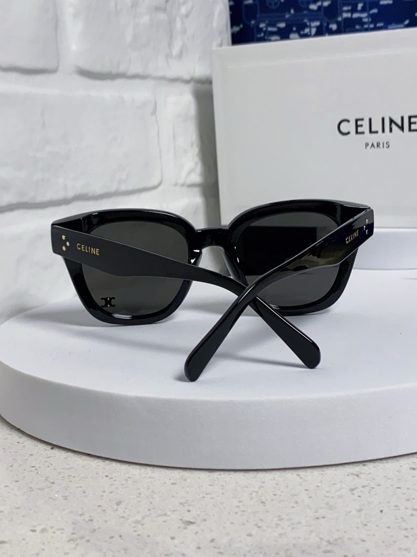 Celine SQUARE SUNGLASS 575845 IN BLACK ACETATE BLACK LENSES
