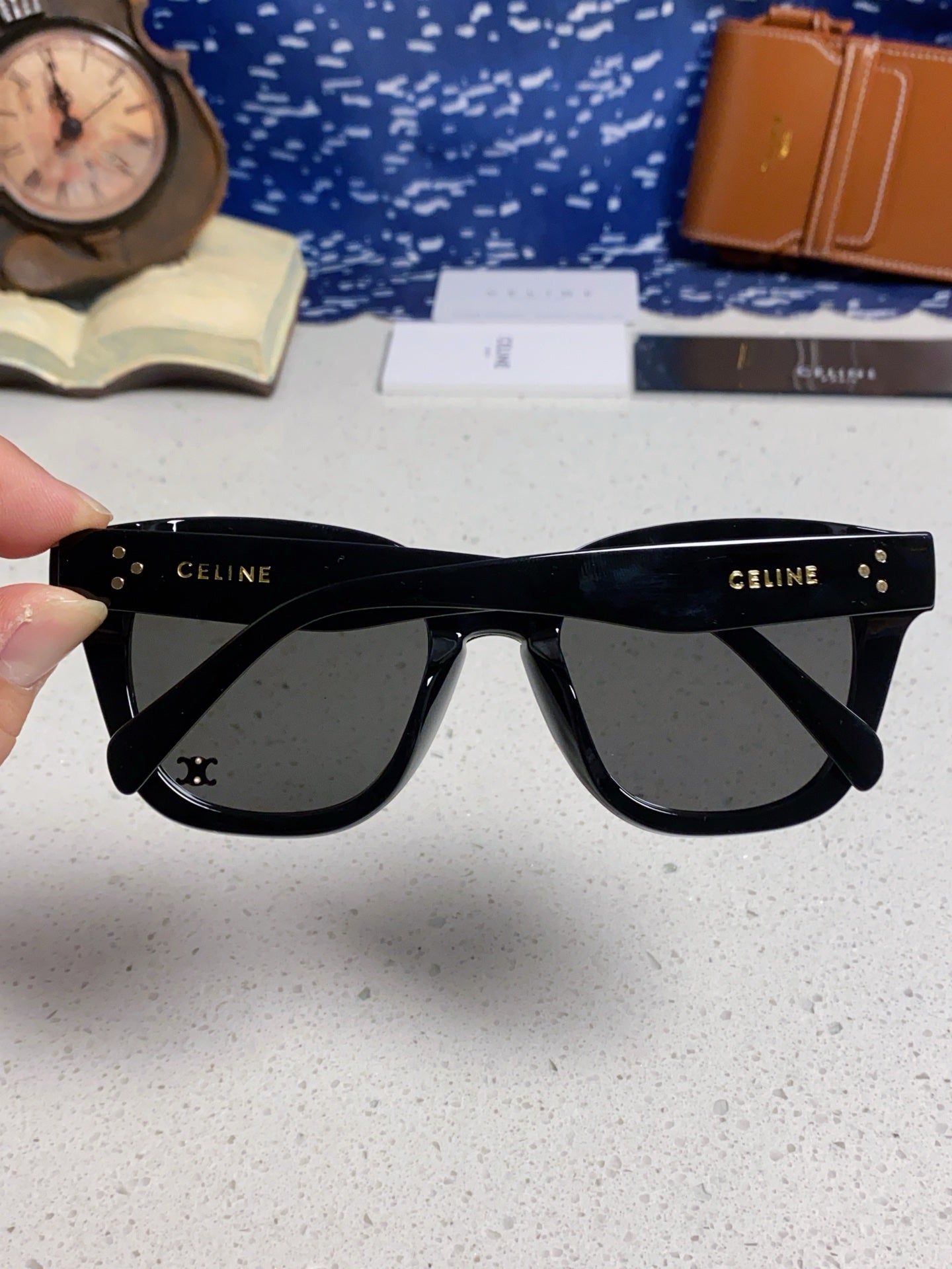 Celine SQUARE SUNGLASS 575845 IN BLACK ACETATE BLACK LENSES