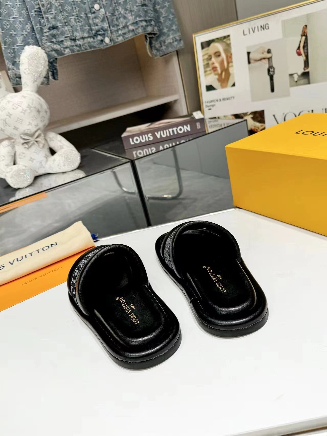Louis Vuitton bliss flat mule grey canvas black calfskin