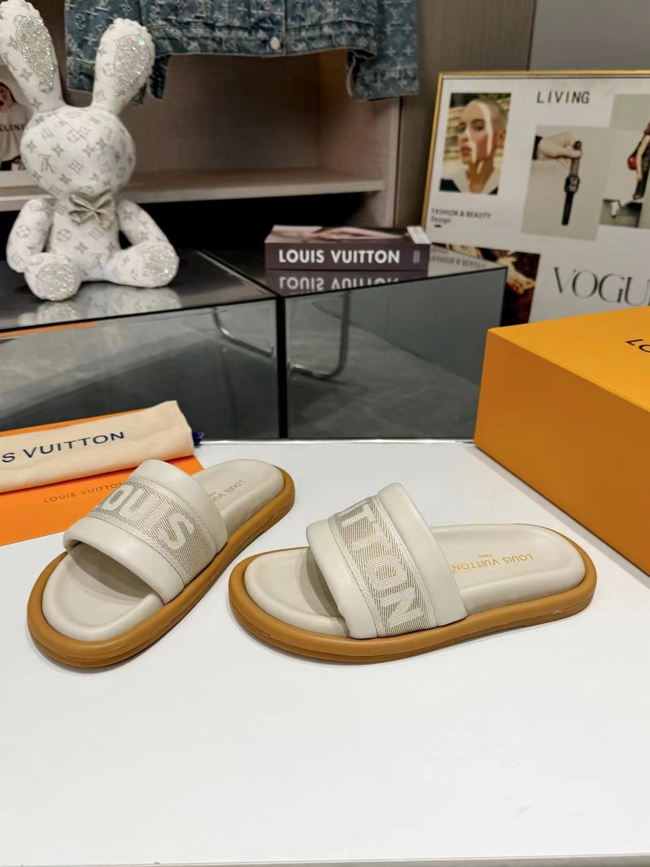 Louis Vuitton bliss flat mule cream canvas calfskin