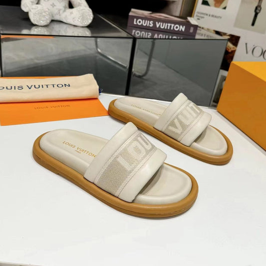 Louis Vuitton bliss flat mule cream canvas calfskin