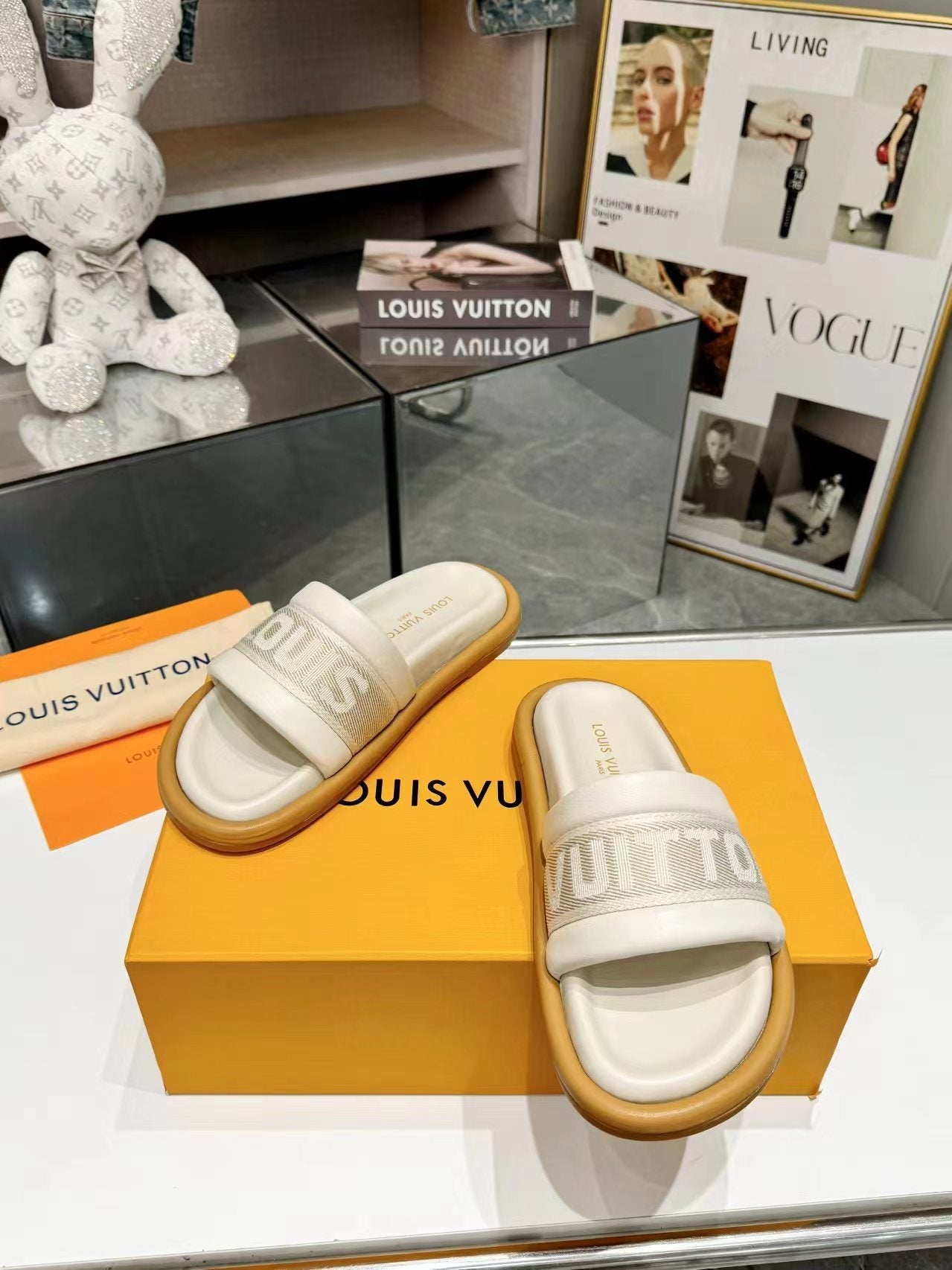 Louis Vuitton bliss flat mule cream canvas calfskin