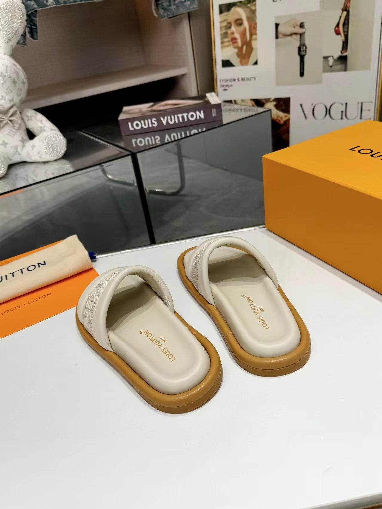 Louis Vuitton bliss flat mule cream canvas calfskin
