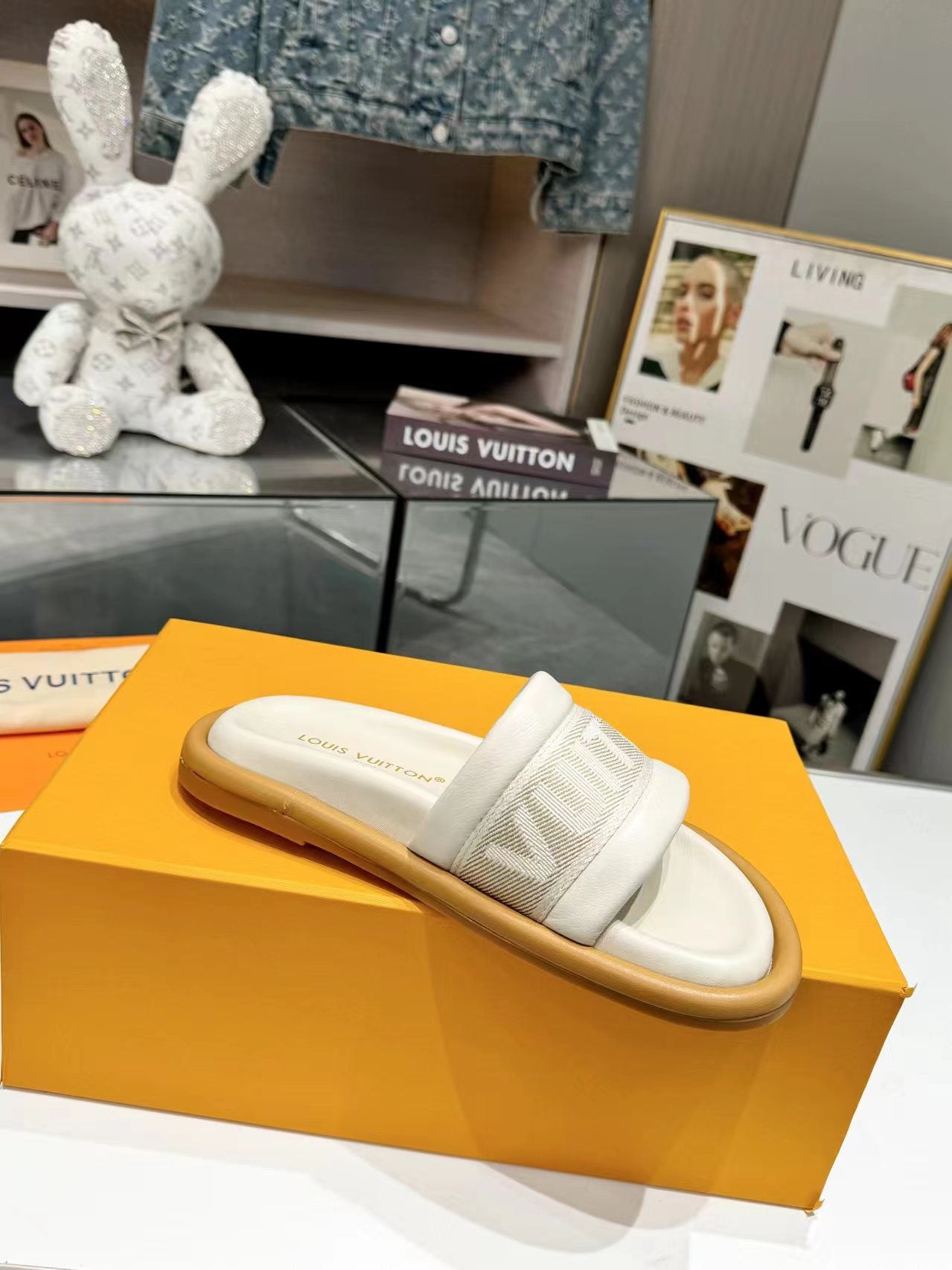 Louis Vuitton bliss flat mule cream canvas calfskin