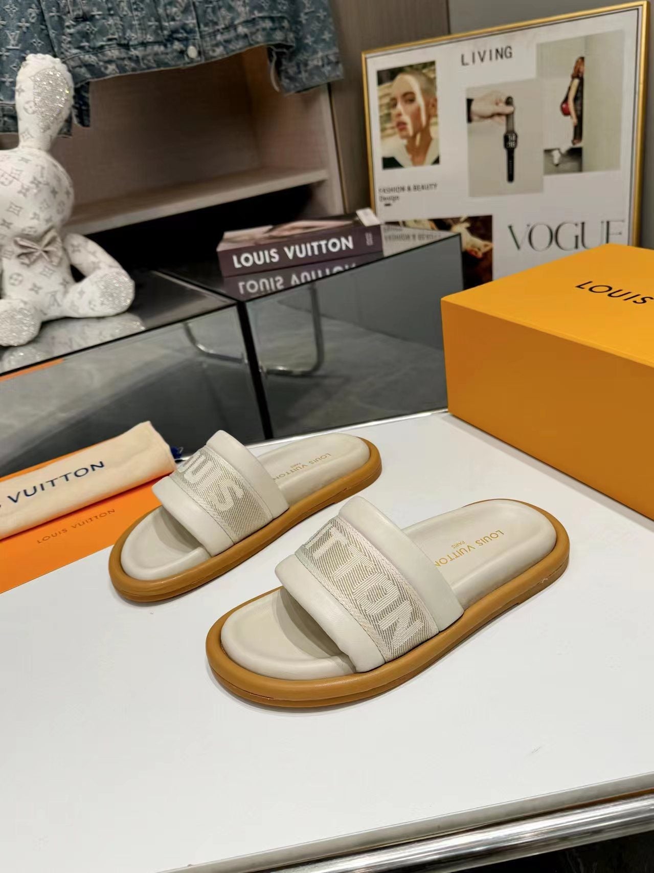 Louis Vuitton bliss flat mule cream canvas calfskin