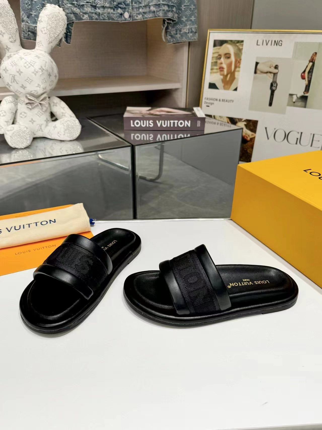 Louis Vuitton bliss flat mule black canvas calfskin