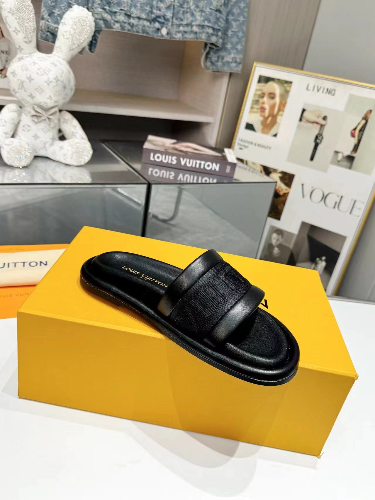 Louis Vuitton bliss flat mule black canvas calfskin