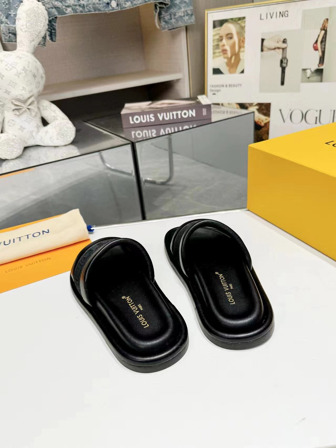 Louis Vuitton bliss flat mule black canvas calfskin