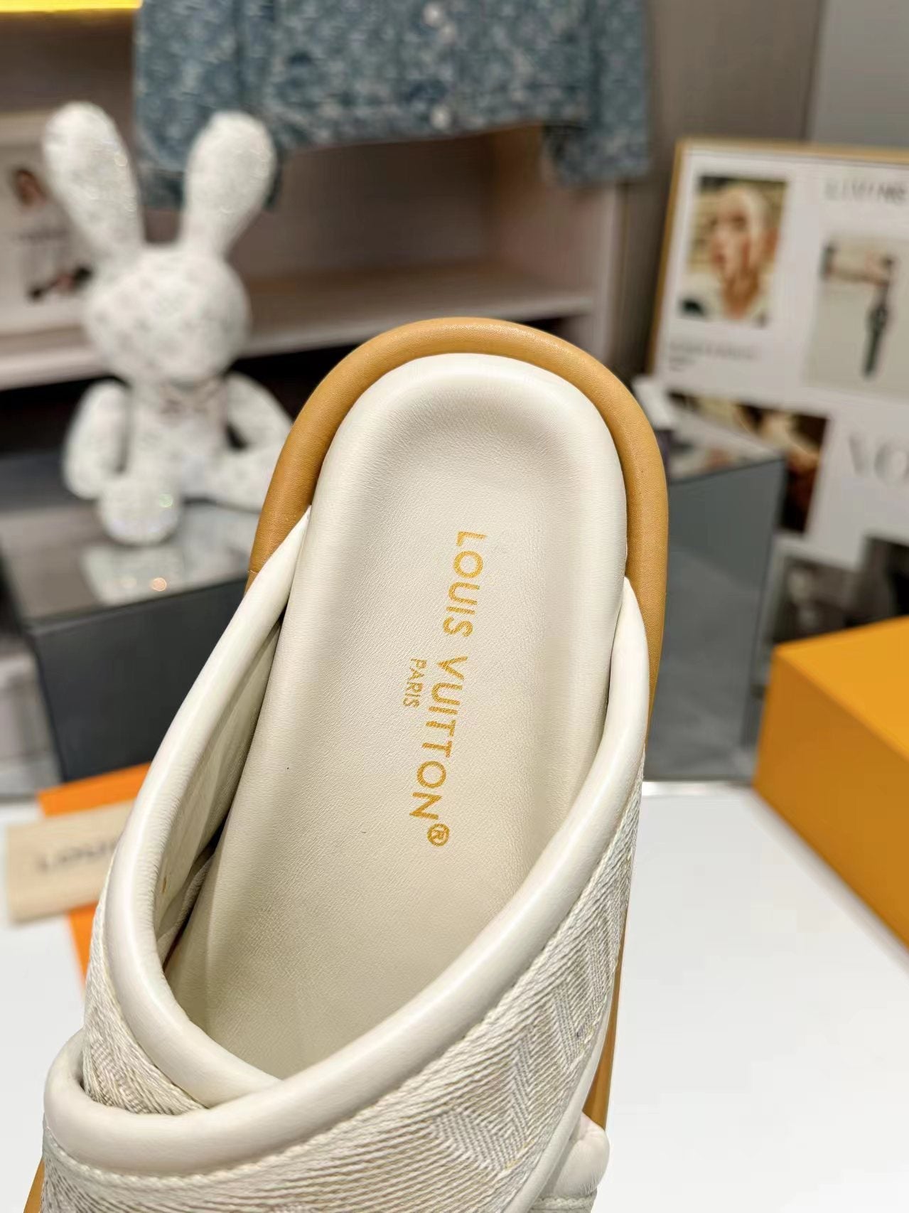 Louis Vuitton bliss corss sandal mule cream textile calfskin