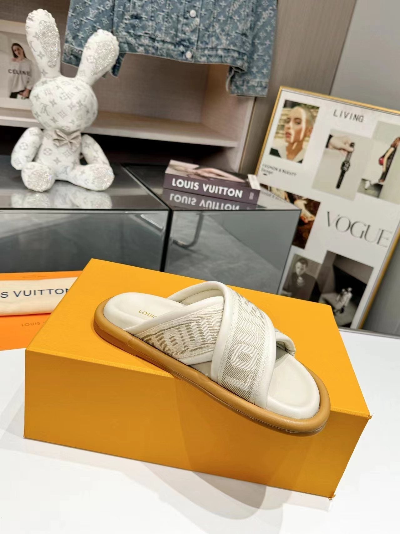 Louis Vuitton bliss corss sandal mule cream textile calfskin