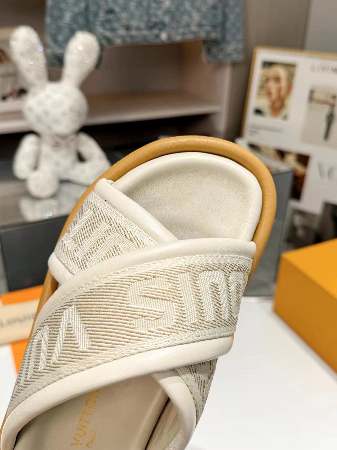 Louis Vuitton bliss corss sandal mule cream textile calfskin
