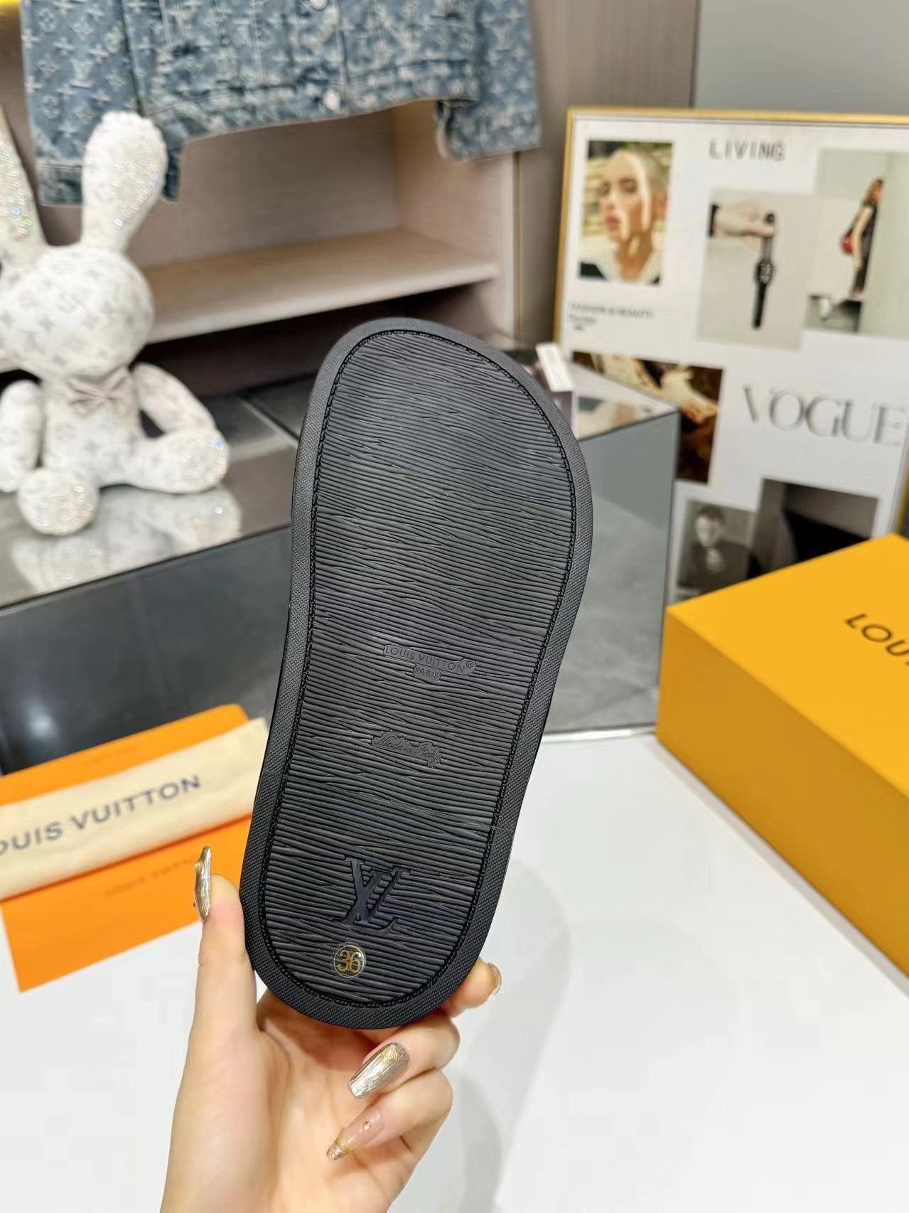 Louis Vuitton bliss cross sandal mule black textile calfskin
