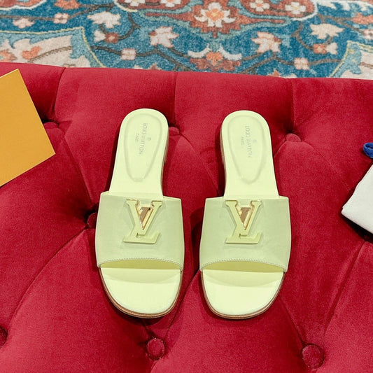 Louis Vuitton capri flat mule pastel yellow calfskin