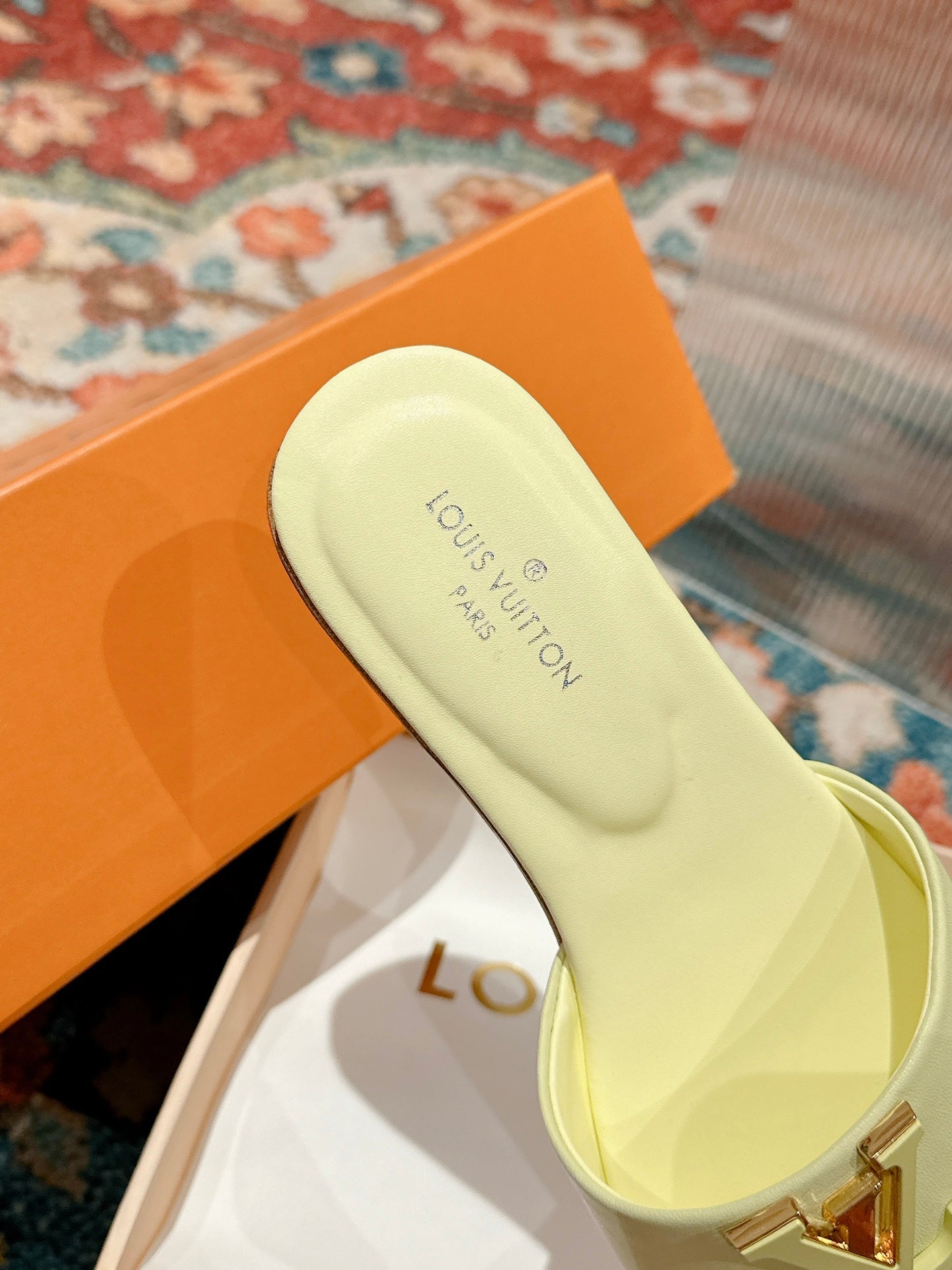 Louis Vuitton capri flat mule pastel yellow calfskin