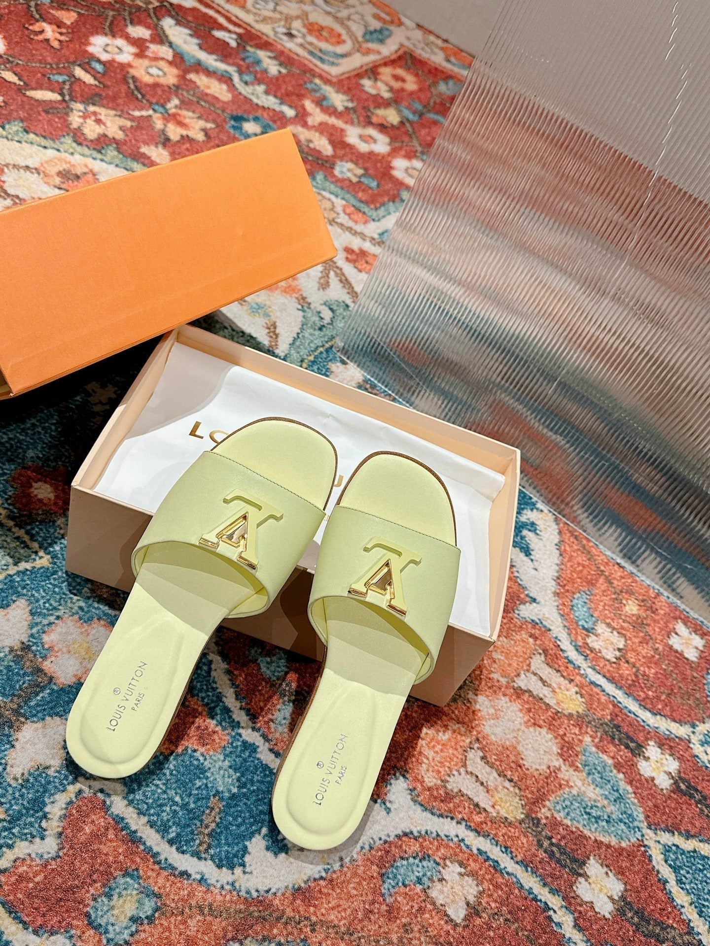 Louis Vuitton capri flat mule pastel yellow calfskin