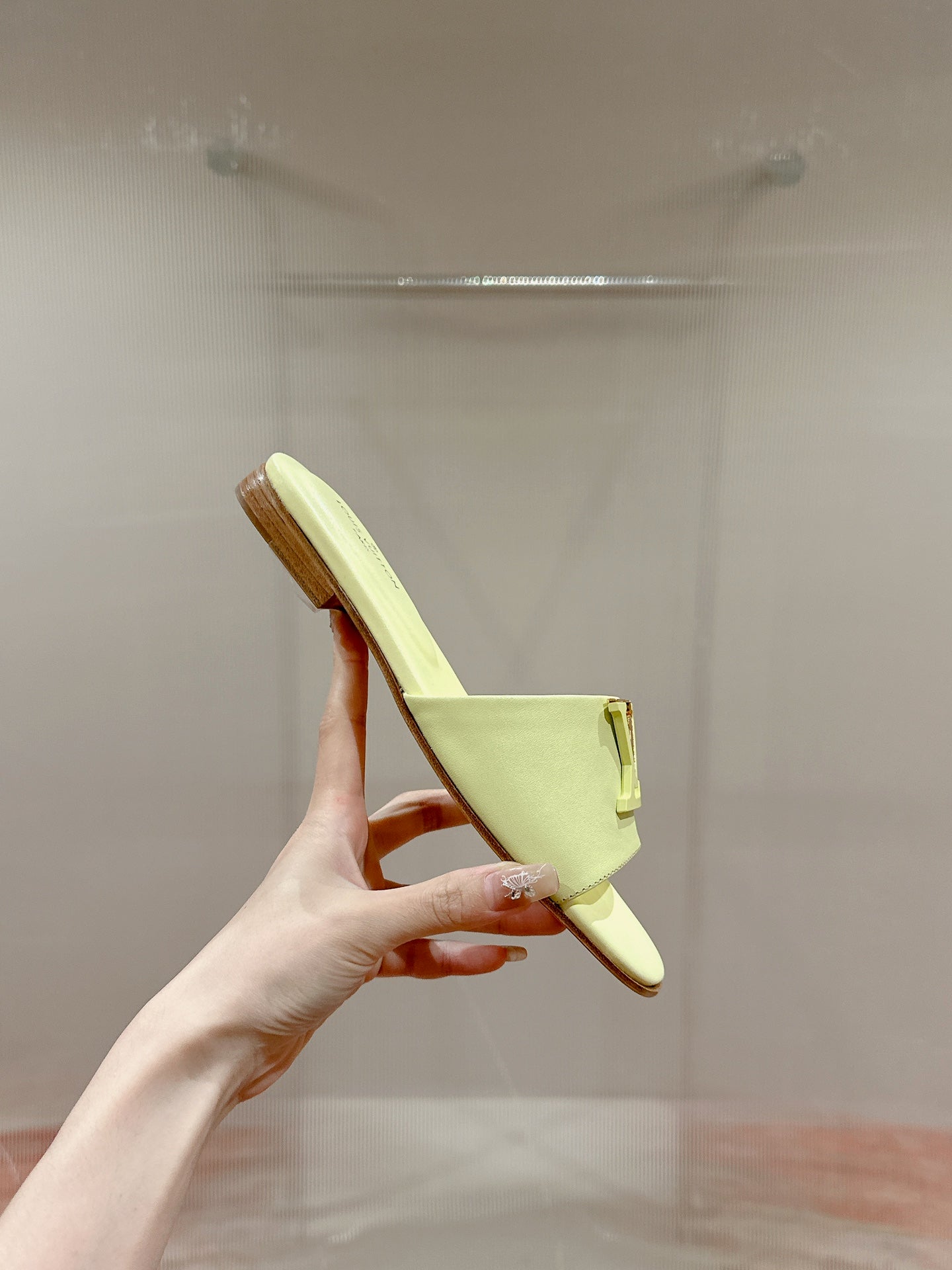 Louis Vuitton capri flat mule pastel yellow calfskin