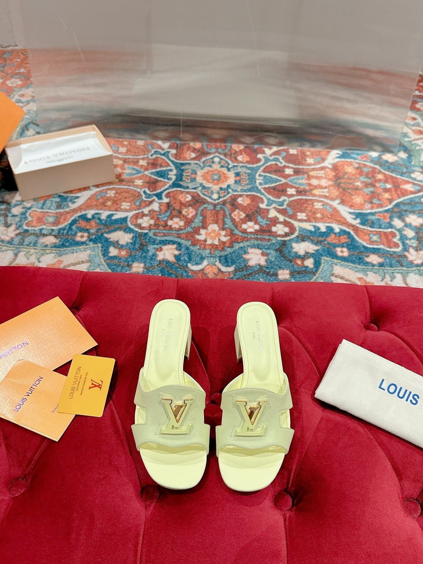 Louis Vuitton capri mule 45mm pastel yellow calfskin