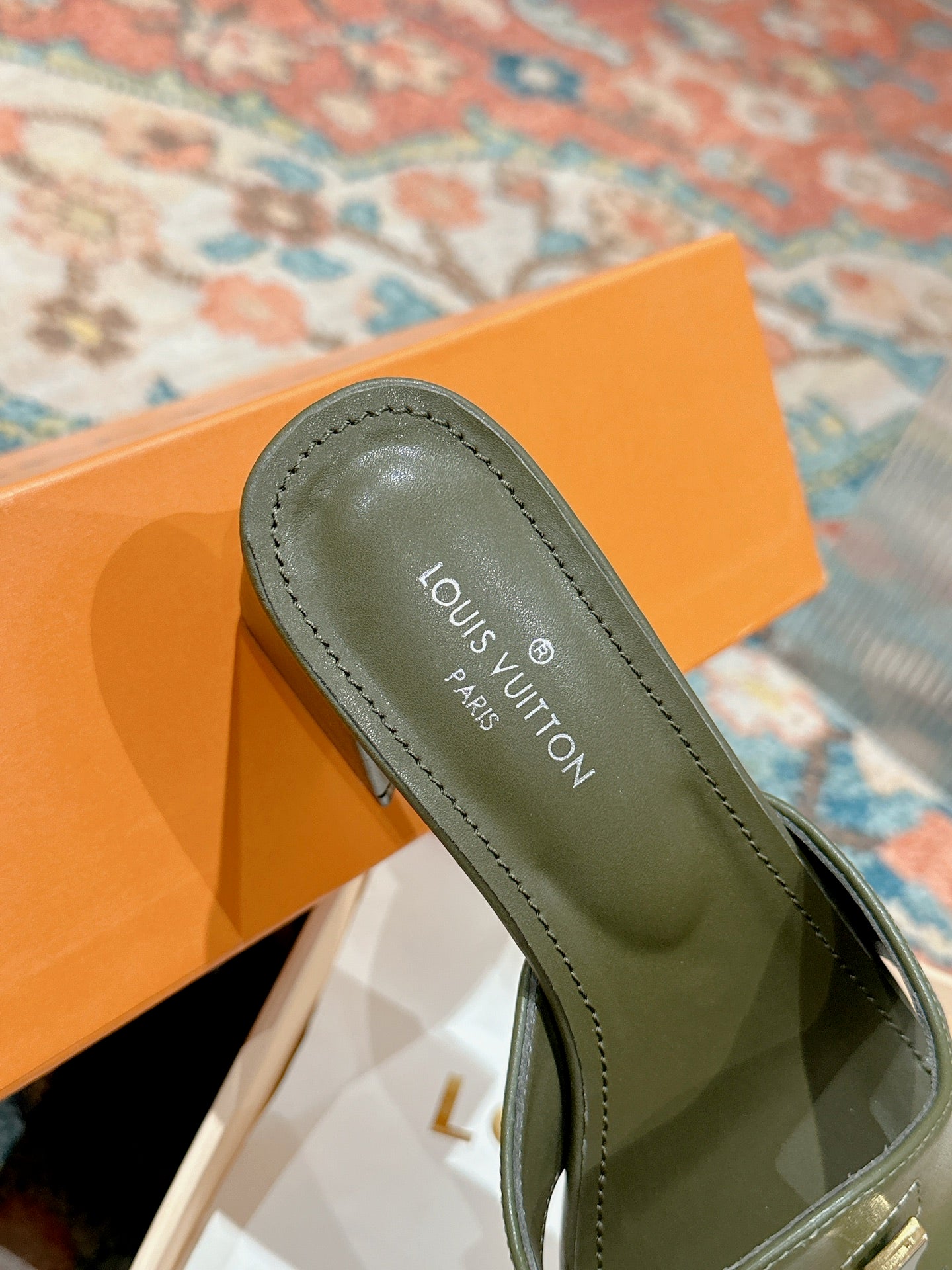 Louis Vuitton capri mule 45mm khaki green calfskin