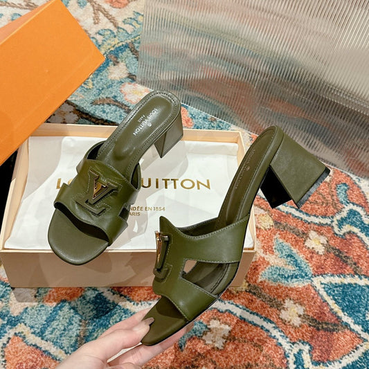 Louis Vuitton capri mule 45mm khaki green calfskin
