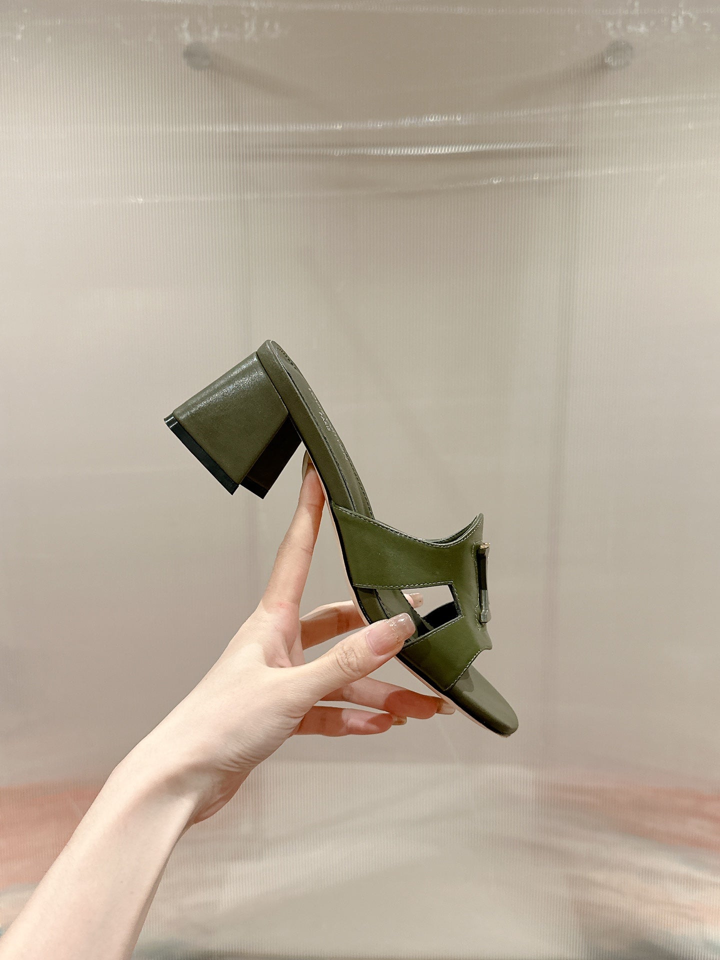 Louis Vuitton capri mule 45mm khaki green calfskin