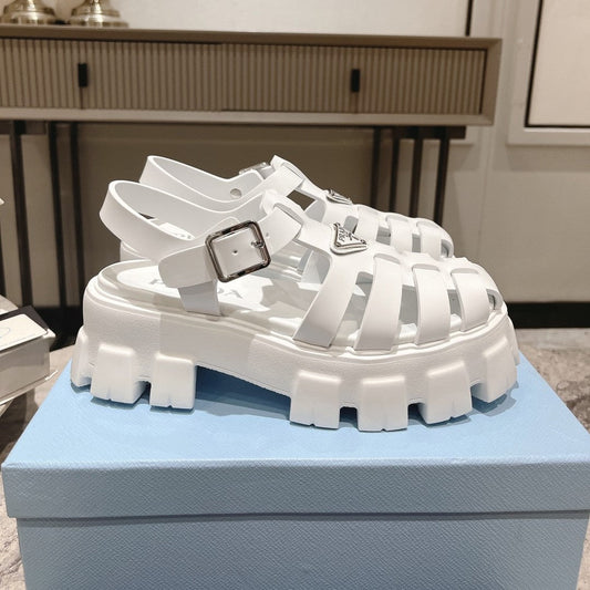 PRADA Rubber Monolith Sandals White