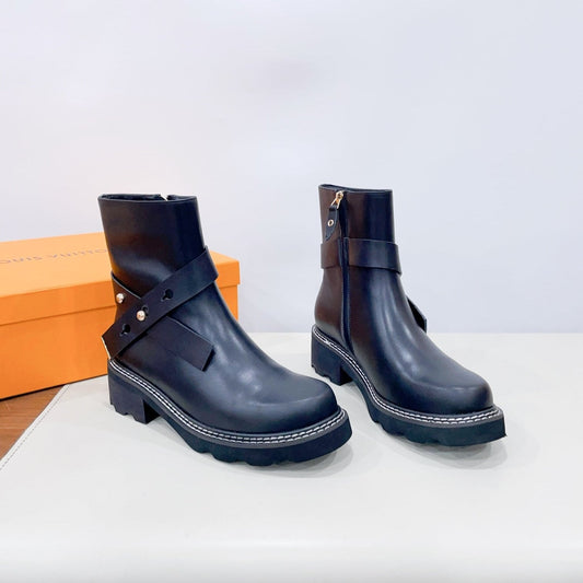 Louis Vuitton Beaubourg Ankle Boot Plain Black Calfskin
