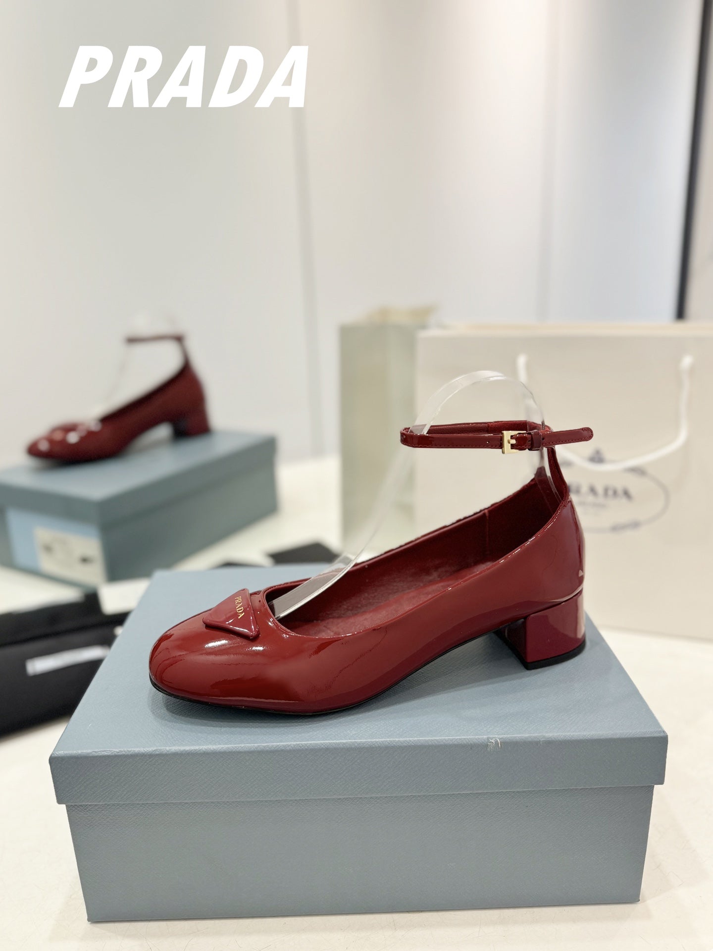 PRADA Pumps 40 Square Sole Wine Patent Leather