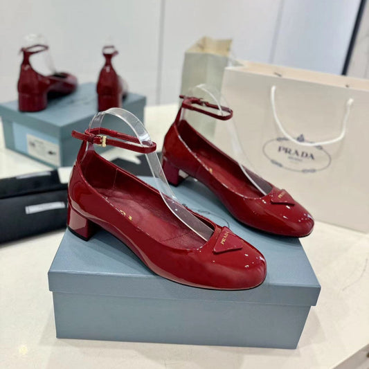 PRADA Pumps 40 Square Sole Wine Patent Leather
