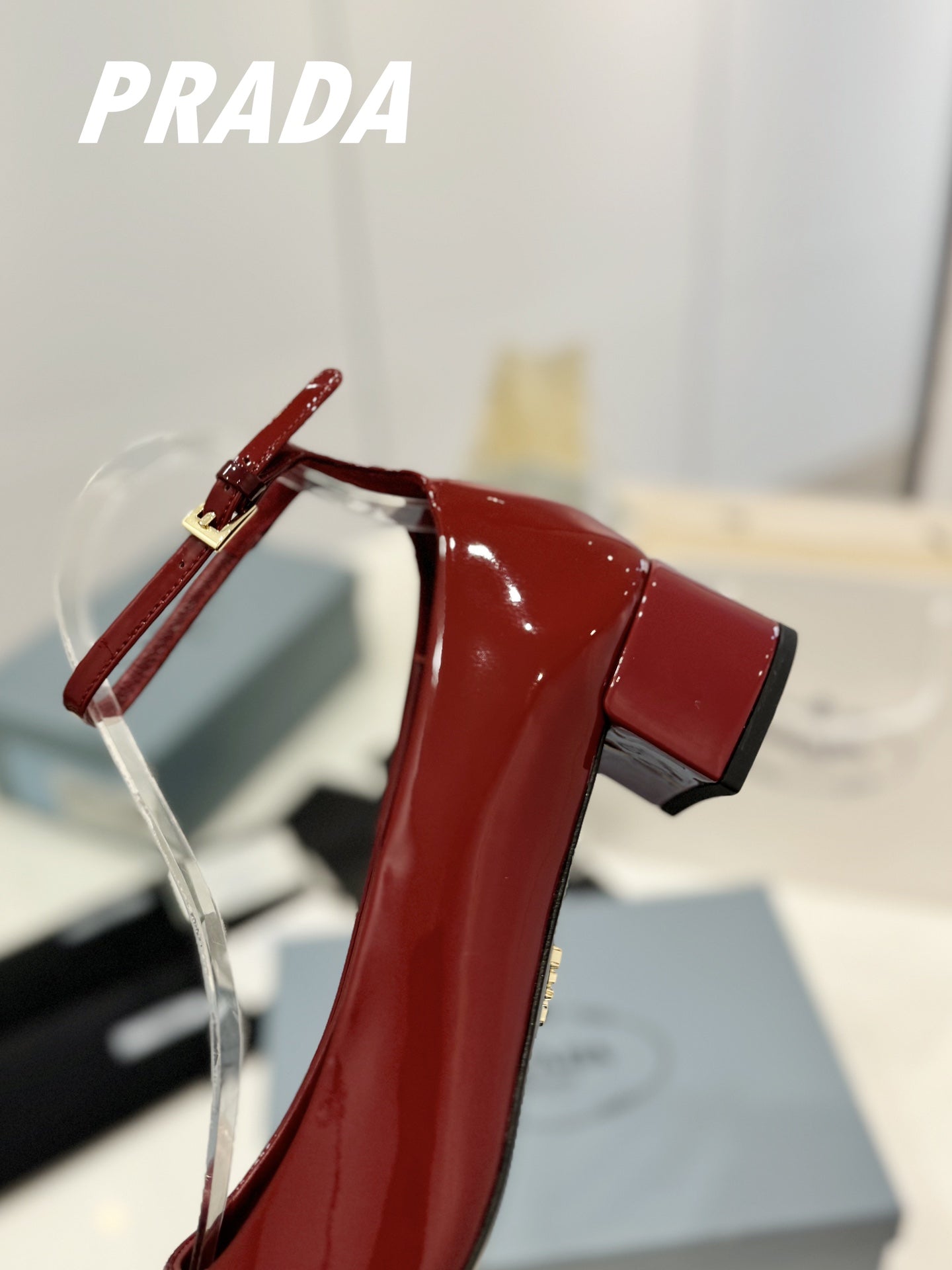 PRADA Pumps 40 Square Sole Wine Patent Leather