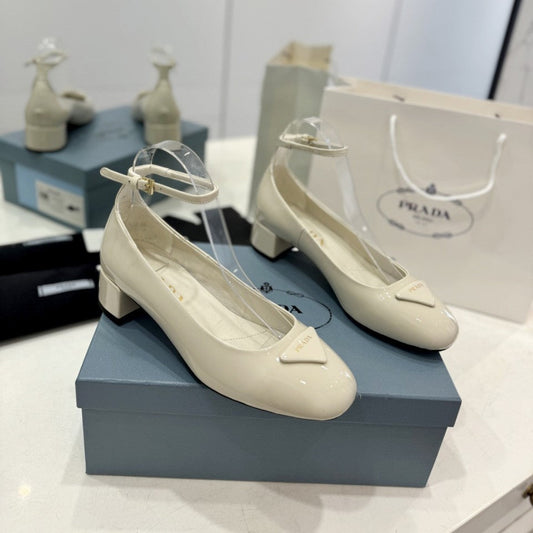 PRADA Pumps 40 Square Sole White Patent Leather