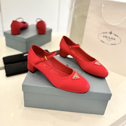 PRADA Ballerina Pumps 40 Red Suede Fabric