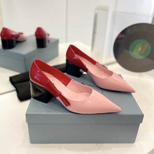 PRADA Pump 45 Square Sole Pink Red Patent Leather