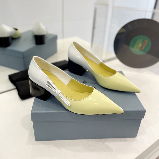 PRADA Pump 45 Square Sole Vanilla White Patent Leather