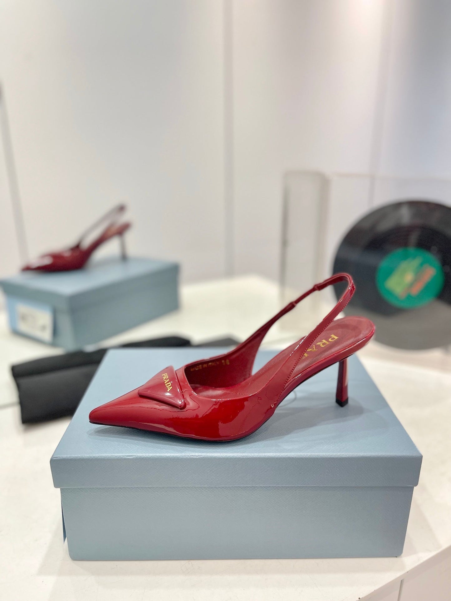 PRADA Slingback Pumps 75 Red Patent Leather