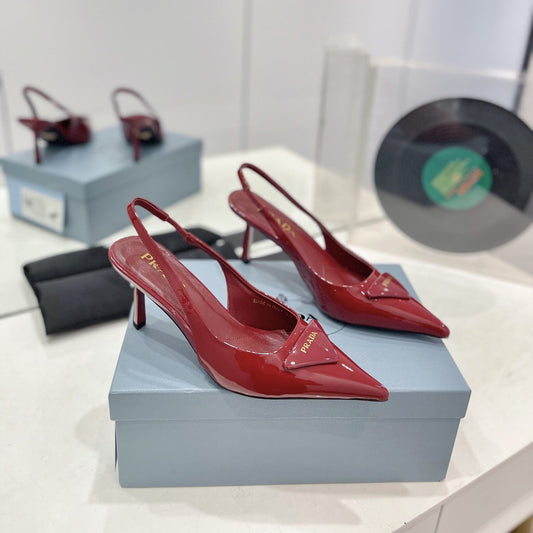PRADA Slingback Pumps 75 Red Patent Leather