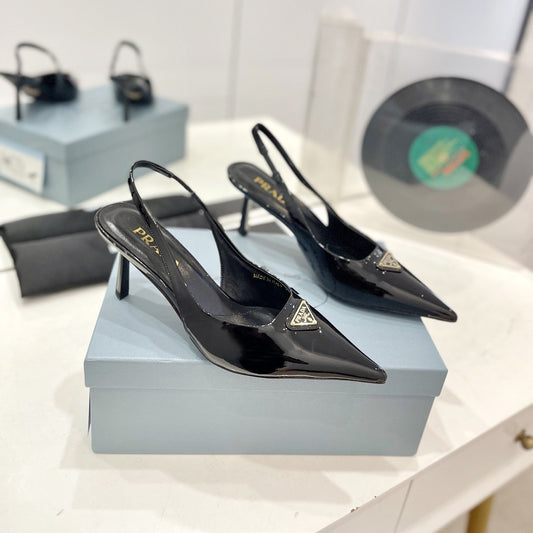 PRADA Slingback Pumps 75 Black Patent Leather