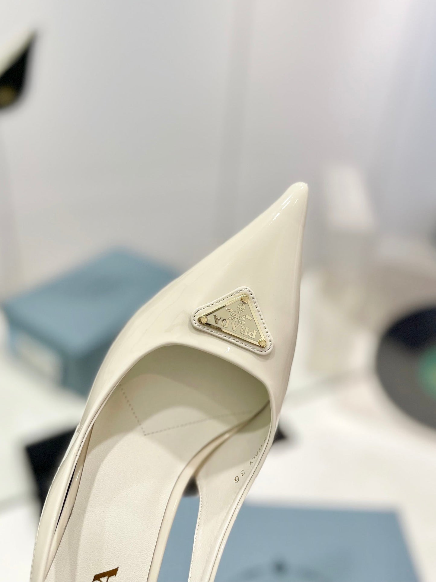 PRADA Slingback Pumps 75 White Patent Leather