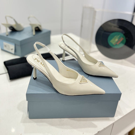 PRADA Slingback Pumps 75 White Patent Leather