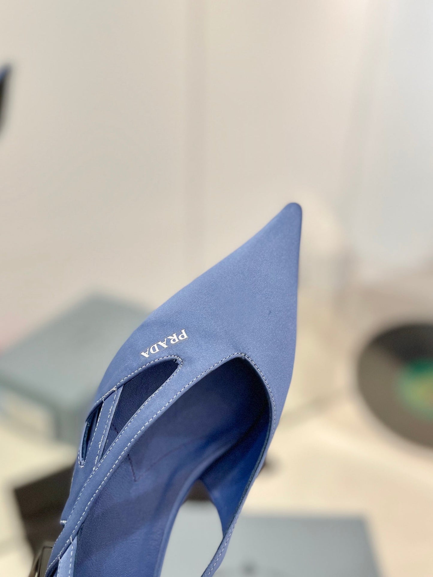 PRADA Pumps 50 Square Sole Light Blue Suede Fabric