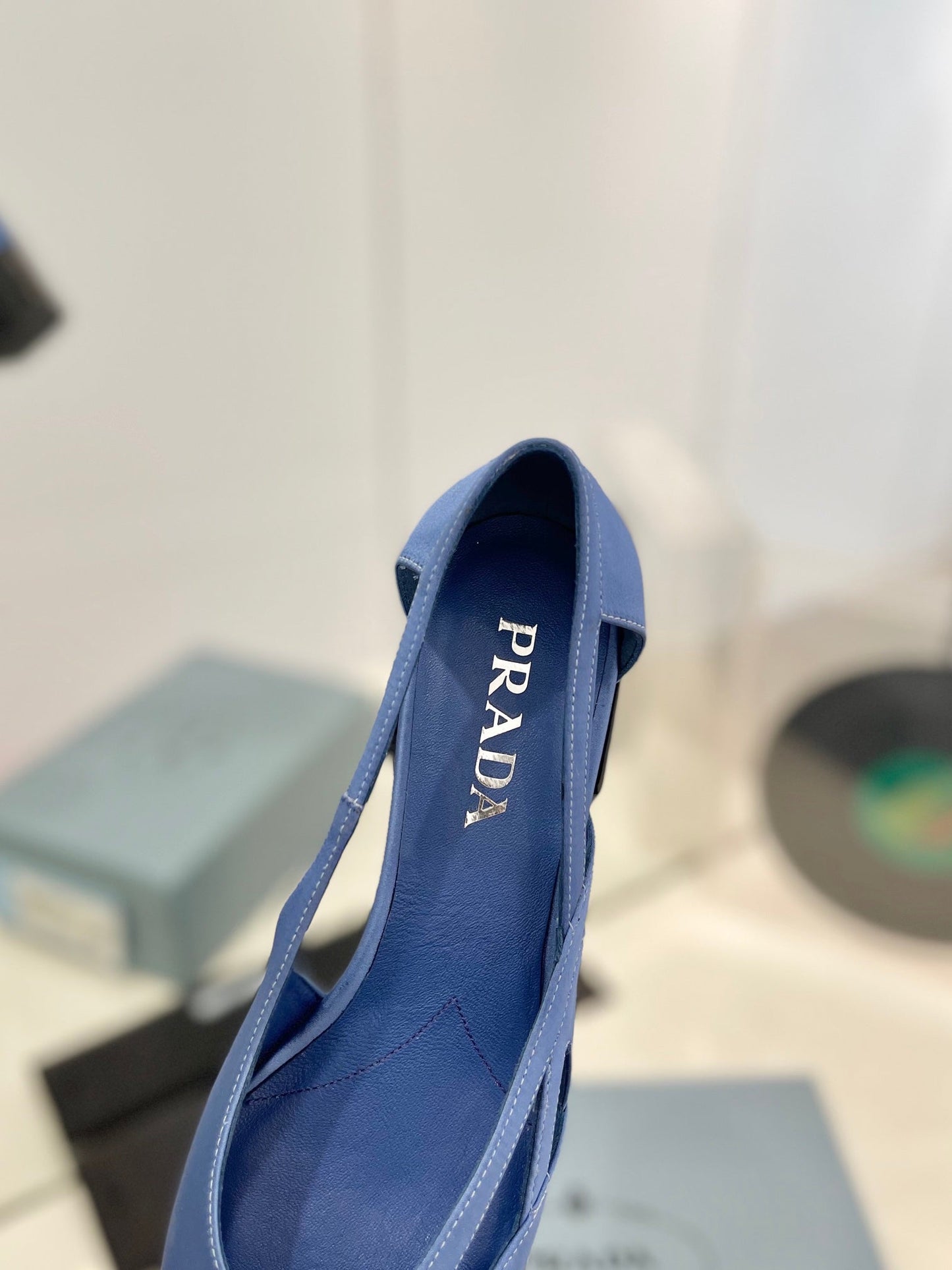PRADA Pumps 50 Square Sole Light Blue Suede Fabric